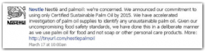 Le 17 mars 2010, Nestlé répond sur le mur de sa page Facebook